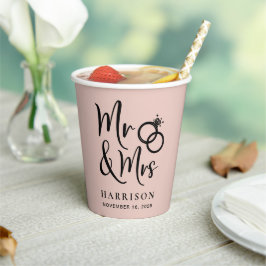 Bruiloft Mr. Mrs Blush Pink Papieren Bekers
