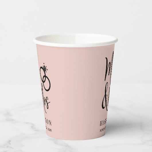 Bruiloft Mr. Mrs Blush Pink Papieren Bekers (Links)