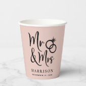 Bruiloft Mr. Mrs Blush Pink Papieren Bekers (Voorkant)