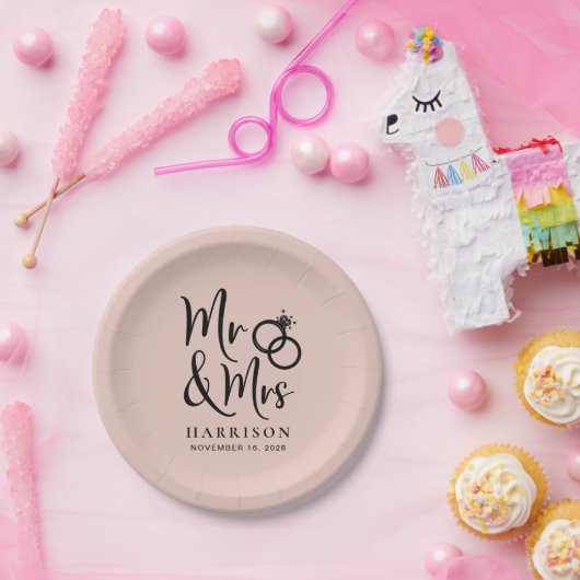 Bruiloft Mr. Mrs Blush Pink Papieren Bordje (Feest)