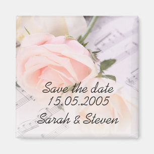 Bruiloft Muziek Licht Roze Rozen Save the date Magneet