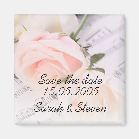 Bruiloft Muziek Licht Roze Rozen Save the date Magneet (Voorkant)
