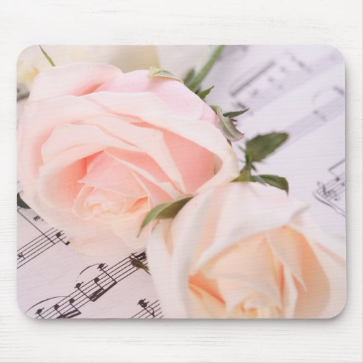 Bruiloft Muziek Lichtroze Rozen Mousepad Muismat (Voorkant)
