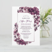 Bruiloft na feest roze pruim bloemenontvangst kaart (Staand voorkant)