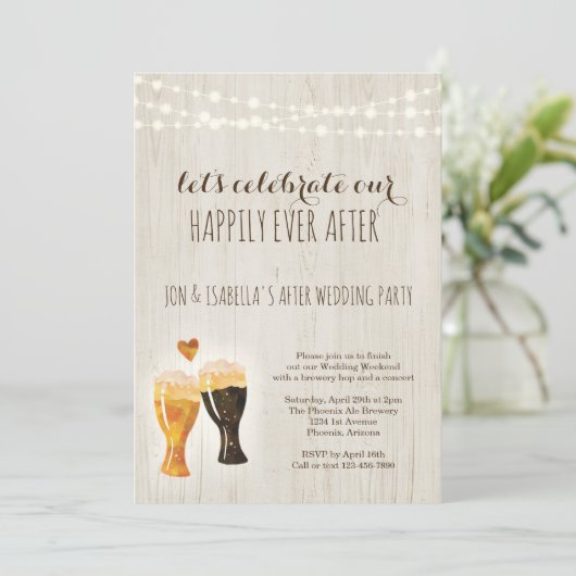 Bruiloft na-feest uitnodiging Rustic Bier brouweri (Staand voorkant)