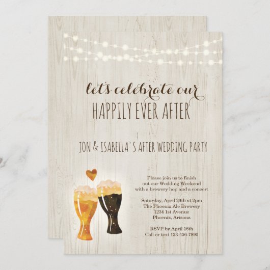 Bruiloft na-feest uitnodiging Rustic Bier brouweri (Voorkant / Achterkant)
