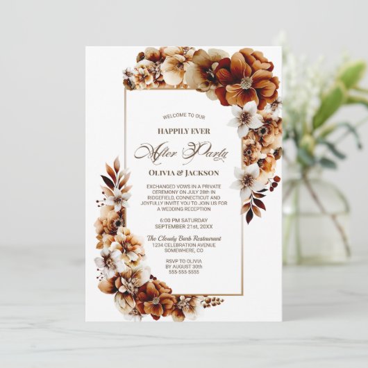 Bruiloft na feest verbrande Sinaasappel bloemenont Kaart (Staand voorkant)