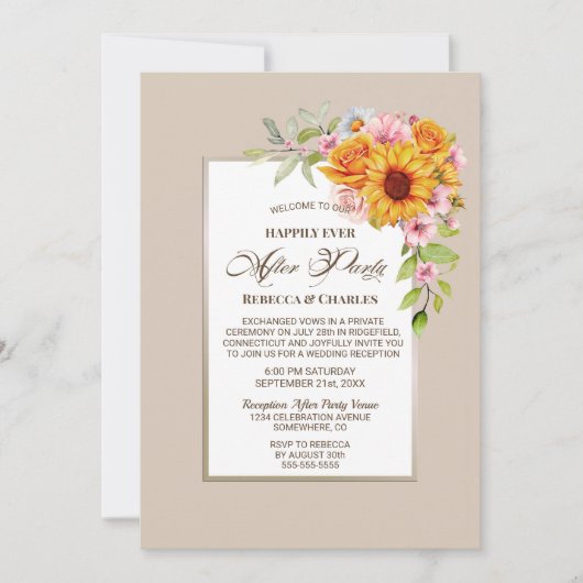 Bruiloft na feest Zonnebloem Bloemen Receptie Kaart (Voorkant)