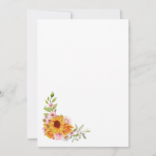 Bruiloft na feest zonnebloem roze receptie kaart (Achterkant)