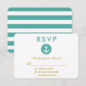 Bruiloft Nautisch Anker Blauwgroen RSVP Gold (Voorkant / Achterkant)