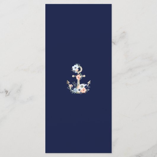 Bruiloft Nautisch Anker Marine Blauw Peach Menu (Achterkant)