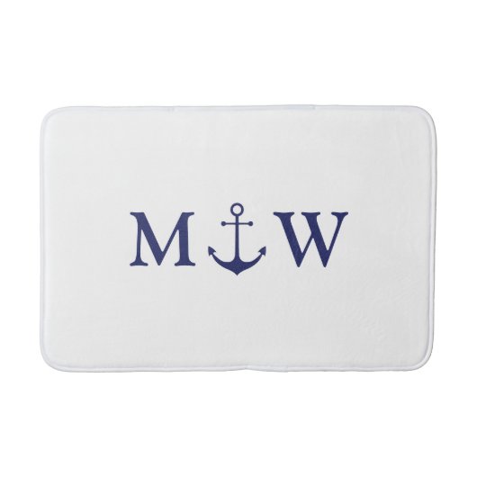 Bruiloft nautische anker marine blauw monogram badmat (Voorkant)