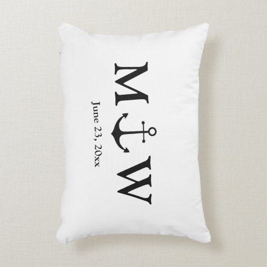 Bruiloft nautische anker zwart-wit monogram accent kussen (Voorkant(Verticaal))