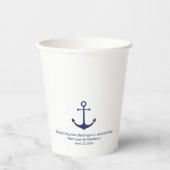 Bruiloft nautische marine blauw wit anker monogram papieren bekers (Voorkant)