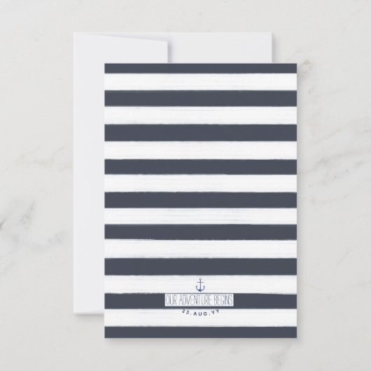 Bruiloft Nautische Marine & Witte Waterverf Evenem RSVP Kaartje (Achterkant)