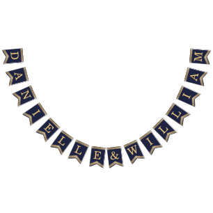 Bruiloft Navy Blauw Goud Namen Rozen Elegant Vlaggetjes