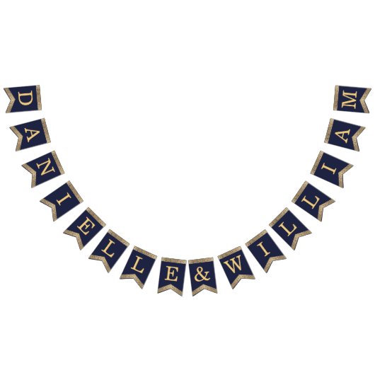 Bruiloft Navy Blauw Goud Namen  Rozen Elegant Vlaggetjes (Alle)