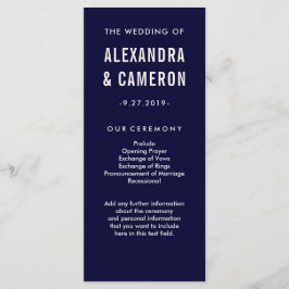 bruiloft | Navy Blue en Blush Text Program Programmakaart