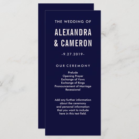 bruiloft | Navy Blue en Blush Text Program Programmakaart (Voorkant / Achterkant)