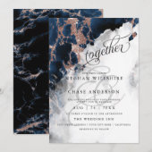 BRUILOFT | Navy Blue Roos Gold Geode Waterverf (Voorkant / Achterkant)