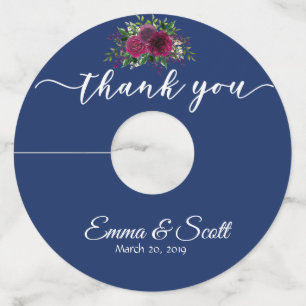 Bruiloft Navy Bourgogne Wine Dank u Labels