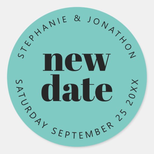Bruiloft Nieuwe Datum Namen eenvoudige tekst zwart Ronde Sticker (Voorkant)
