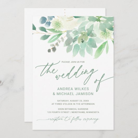 Bruiloft Nodig Succulent Cactus Waterverf Groen Kaart (Voorkant / Achterkant)