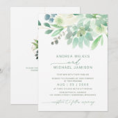 Bruiloft nodigen bloemenvetplant Waterverf groen Kaart (Voorkant / Achterkant)
