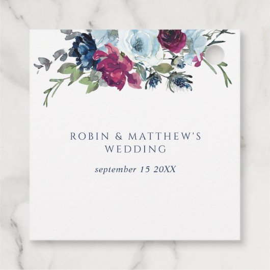 Bruiloft (of anders) Berry Blue en Bourgondië Flor Bedankjes Labels (Achterkant)