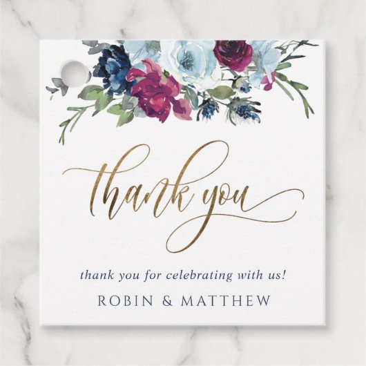 Bruiloft (of anders) Berry Blue en Bourgondië Flor Bedankjes Labels (Voorkant)