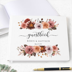 Bruiloft of anders, Blush Pink en Bourgogne Floral Gastenboek