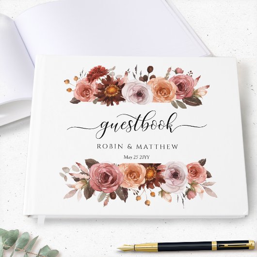 Bruiloft of anders, Blush Pink en Bourgogne Floral Gastenboek
