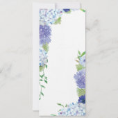 Bruiloft of Bruidsfeest Menu met Blauwe Hortensia Kaart (Achterkant)