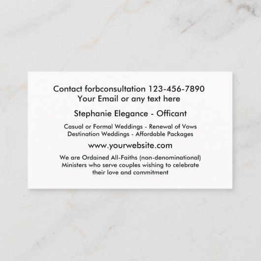 Bruiloft Officiant Visitekaartjes (Achterkant)