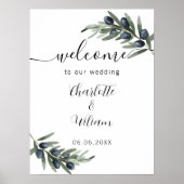 Bruiloft olijf groen blad welkom poster (Voorkant)
