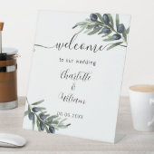 Bruiloft olijf groen blad welkom reclamebord met voetstuk (Insitu)