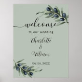 Bruiloft olijfbladeren groen welkom poster (Voorkant)
