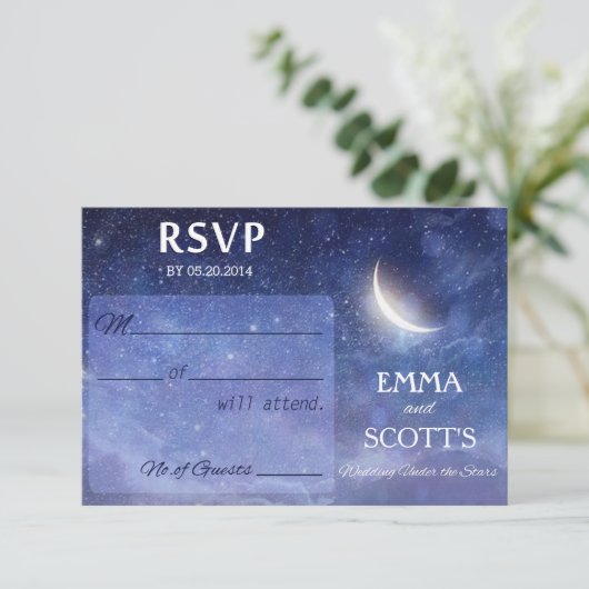Bruiloft onder de sterren RSVP kaart set (Staand voorkant)