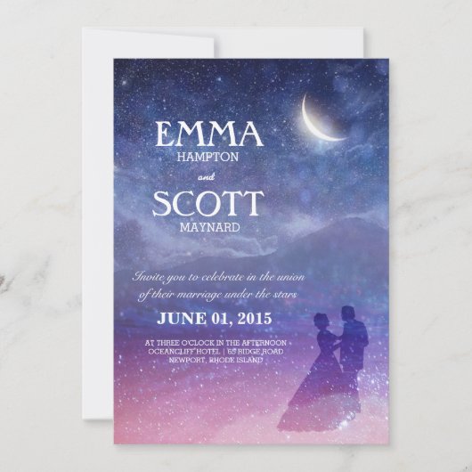 Bruiloft onder de sterren uitnodiging dansen paar (Voorkant)