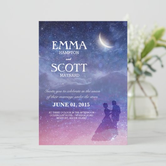 Bruiloft onder de sterren uitnodiging dansen paar (Staand voorkant)