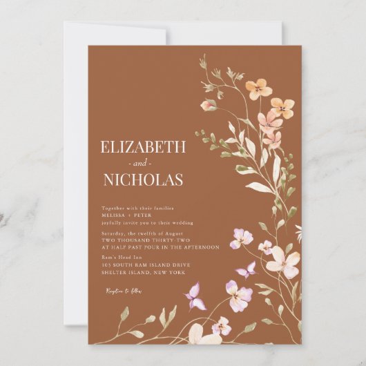 Bruiloft onder de wilde bloemen kaart (Voorkant)