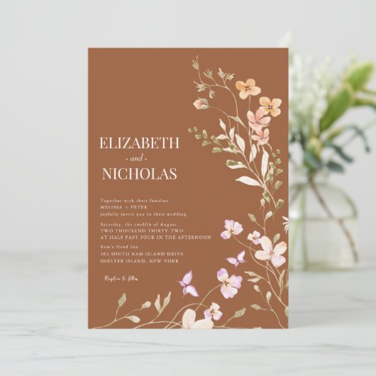 Bruiloft onder de wilde bloemen kaart (Staand voorkant)