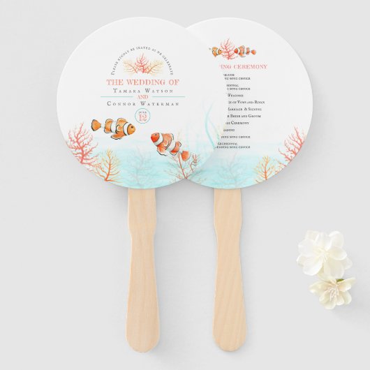 Bruiloft onderwater kunst koraal en vis waterverf handwaaier (Voorkant en achterkant)