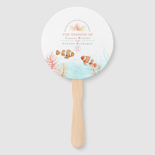 Bruiloft onderwater kunst koraal en vis waterverf handwaaier (Voorkant)
