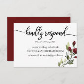 Bruiloft Online RSVP Bourgondië Floral (Voorkant / Achterkant)