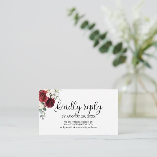 Bruiloft Online RSVP Chique Bourgondië Floral Informatiekaartje (Staand voorkant)
