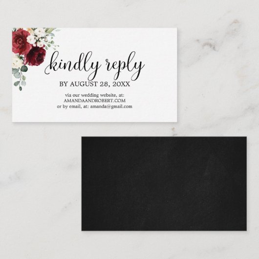 Bruiloft Online RSVP Chique Bourgondië Floral Informatiekaartje (Voorkant / Achterkant)