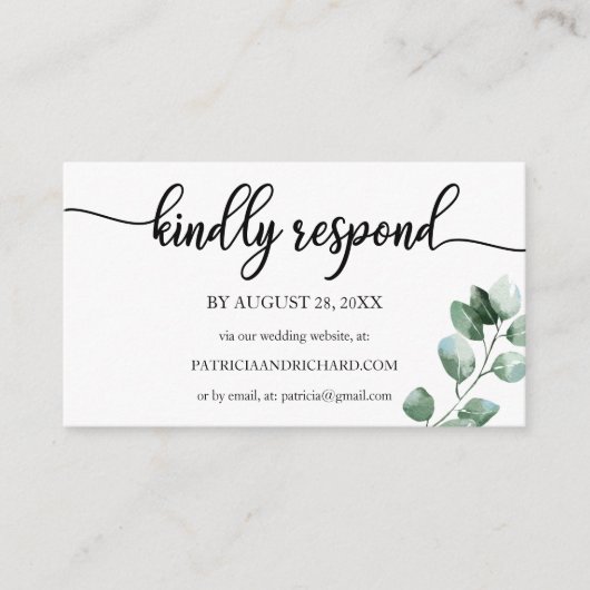 Bruiloft Online RSVP groen kalligrafie Informatiekaartje (Voorkant)