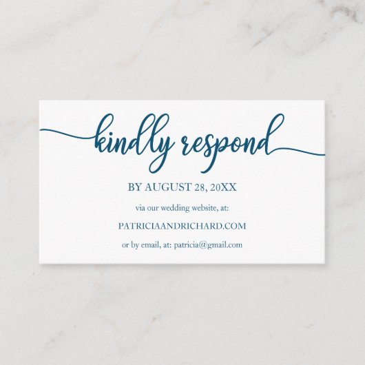 Bruiloft Online RSVP Ocean Blue Kalligrafie Informatiekaartje (Voorkant)