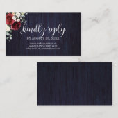 Bruiloft Online RSVP Rustiek Bloemen Marine Blauw Informatiekaartje (Voorkant / Achterkant)